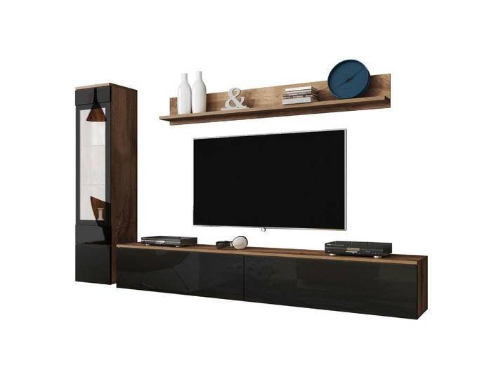 MIRJAN24 WOHNWAND, Schwarz Hochglanz, Rechteckig, 33x30x180 cm, Wohnzimmer, Wohnwände, Anbauwände von Mirjan24