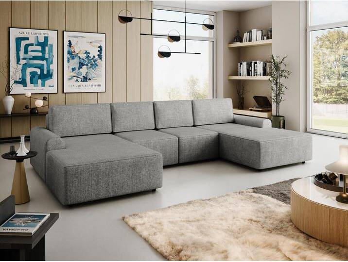MIRJAN24 Wohnlandschaft Bella XL, mit Schlaffunktion und Bettkasten, U-Form, Ausziehmechanismus MOS, grau, Sierra 748 von Mirjan24