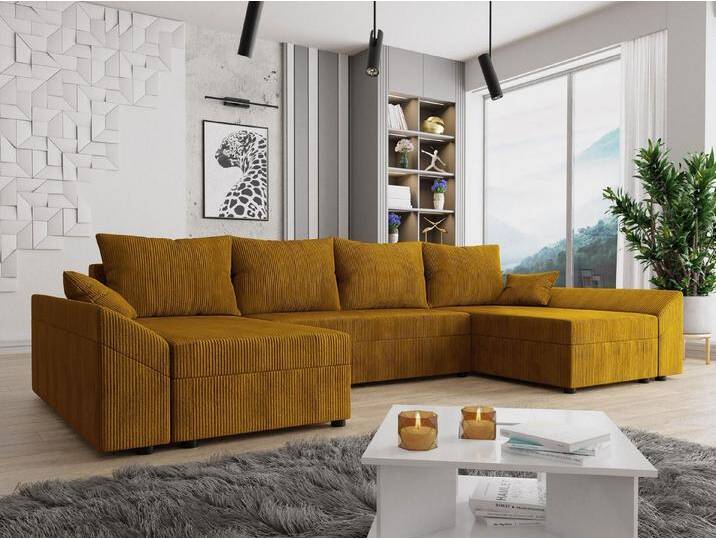 MIRJAN24 Wohnlandschaft Dante U Cord, mit Schlaffunktion und Bettkasten, 5 Sitzer, Symmetrisches U-Form, braun, Poso 1 von Mirjan24