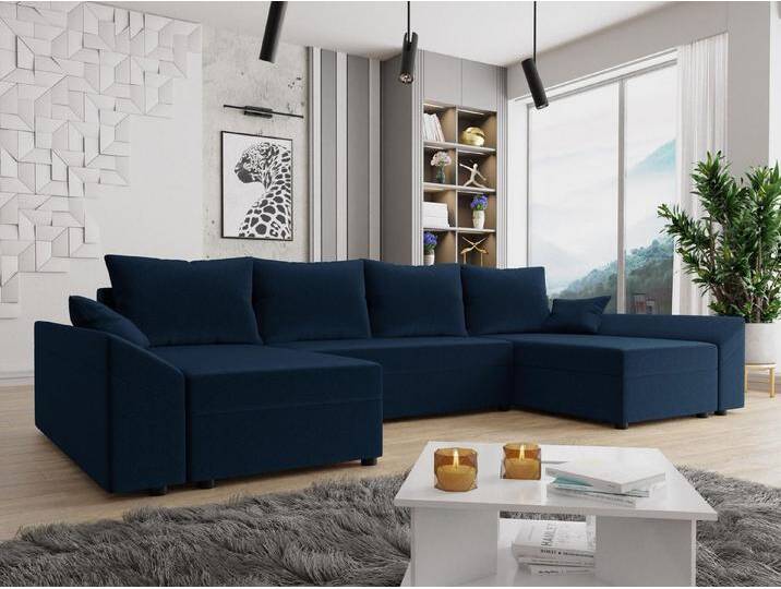 MIRJAN24 Wohnlandschaft Dante U Lux, mit Schlaffunktion und Bettkasten, 5 Sitzer, Symmetrisches U-Form, blau, Kronos 09 von Mirjan24