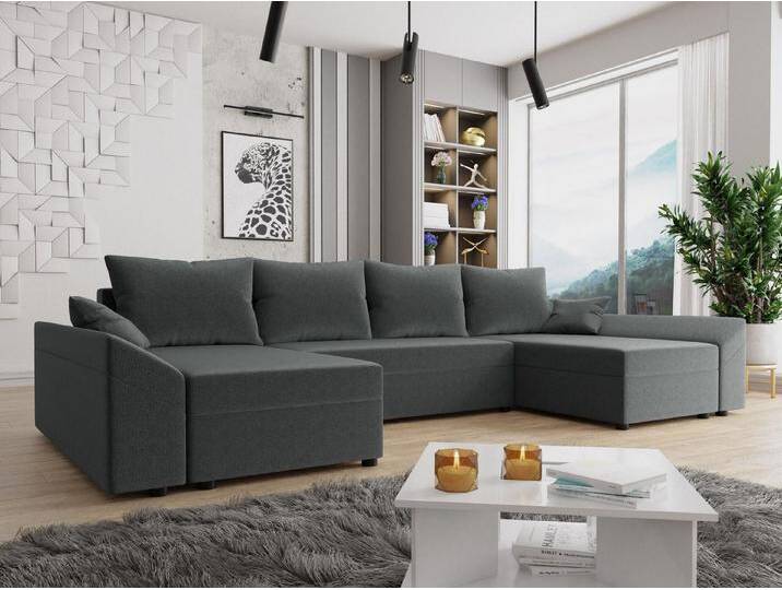 MIRJAN24 Wohnlandschaft Dante U Lux, mit Schlaffunktion und Bettkasten, 5 Sitzer, Symmetrisches U-Form, grau, Paros 06 von Mirjan24