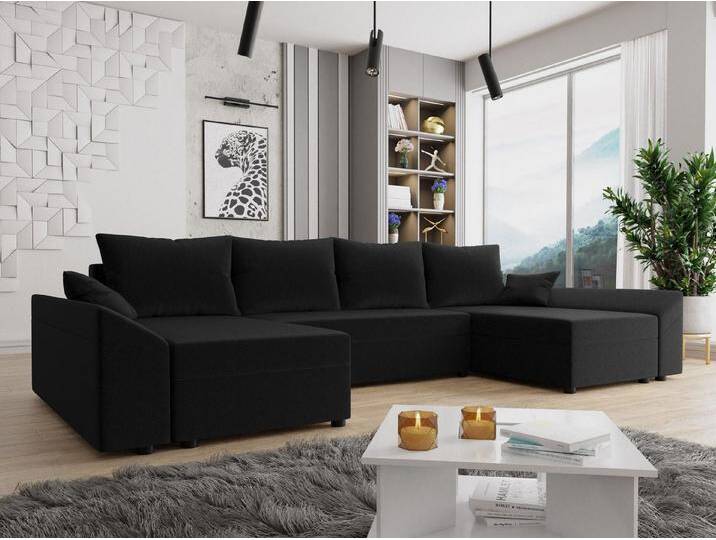 MIRJAN24 Wohnlandschaft Dante U Lux, mit Schlaffunktion und Bettkasten, 5 Sitzer, Symmetrisches U-Form, schwarz, Kronos 07 von Mirjan24