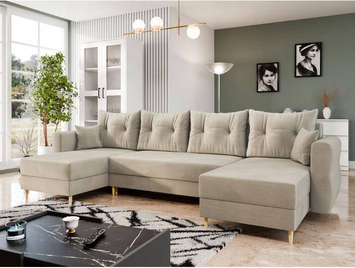 MIRJAN24 Wohnlandschaft Zako U, mit Bettkasten und Schlaffunktion, 310x138x85 cm, symmetrisches U-Form, beige, Manila 02 von Mirjan24