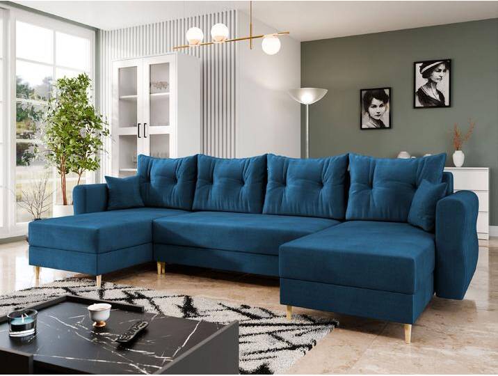 MIRJAN24 Wohnlandschaft Zako U, mit Bettkasten und Schlaffunktion, 310x138x85 cm, symmetrisches U-Form, blau, Manila 26 von Mirjan24