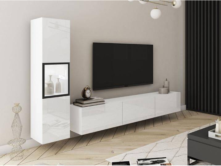 MIRJAN24 Wohnwand Berlin I, (2er-Set, Vitrine, TV-Lowboard), Beleuchtung als Option, weiß, Weiß / Weiß Hochglanz von Mirjan24