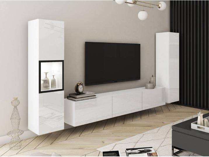 MIRJAN24 Wohnwand Berlin III, (3er-Set, 2x Vitrine, TV-Lowboard), Beleuchtung als Option, weiß, Weiß / Weiß Hochglanz von Mirjan24
