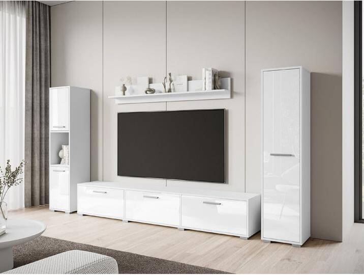 MIRJAN24 Wohnwand Bogota XL, (2x Hochschrank, TV-Lowboard, Wandregal), man kann es aufstellen bzw. Aufhängen, weiß, Weiß / Weiß Hochglanz von Mirjan24