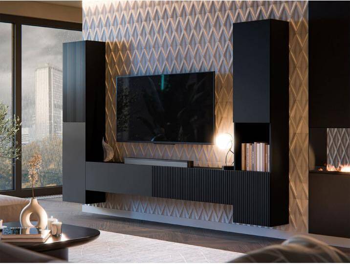 MIRJAN24 Wohnwand Capital I, (3er-Set, 2x Vitrine, TV-Lowboard), Griffloses Öffnungssystem push to open, schwarz, Schwarz von Mirjan24