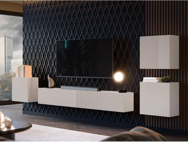MIRJAN24 Wohnwand Capital IV, (3x Vitrine Quadrat, TV-Lowboard), Griffloses Öffnungssystem push to open, beige von Mirjan24