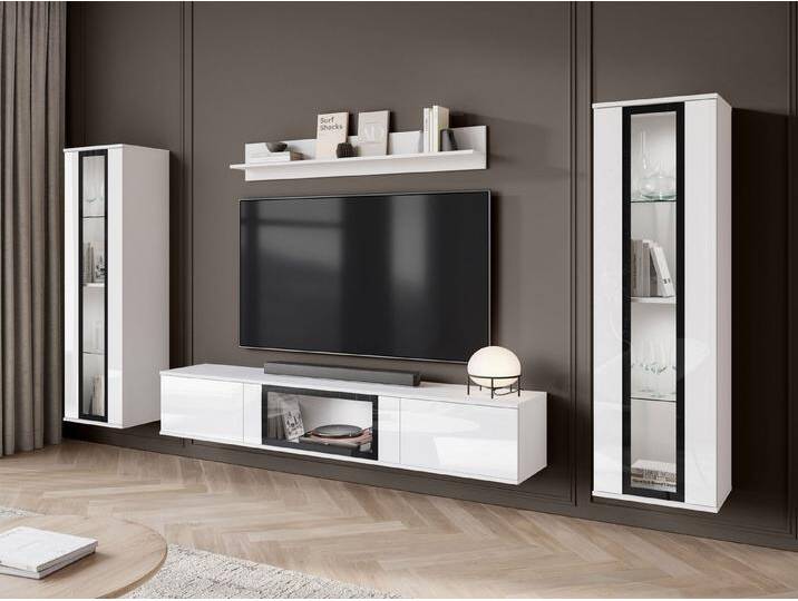 MIRJAN24 Wohnwand Caro, (4er-Set, Hängevitrine x2, TV-Lowboard, Wandregal), LED-Beleuchtung als Option, weiß von Mirjan24
