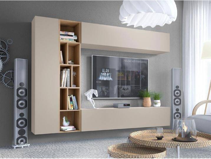 MIRJAN24 Wohnwand Kodita, (Komplett-Set, 3x Hängeschrank, Regal), Praktisch Wohnzimmer-Set, 224x33x160 cm, beige, Cashmere / Cashmere + Eiche Cremona von Mirjan24