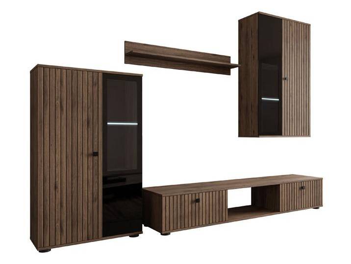 MIRJAN24 Wohnwand Salsa II, (4er-Set, Hängevitrine, Wandregal, TV-Lowboard, Vitrine), mit Glasregale, LED-Beleuchtung als Option, braun von Mirjan24