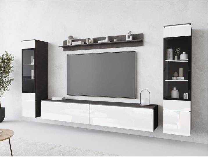MIRJAN24 Wohnwand Vera II, (4er-Set, Wandregal, TV-Lowboard, 2x Hängevitrine), Glaseinlegeböden, Gehärtetes Glas, LED als Option, weiß von Mirjan24
