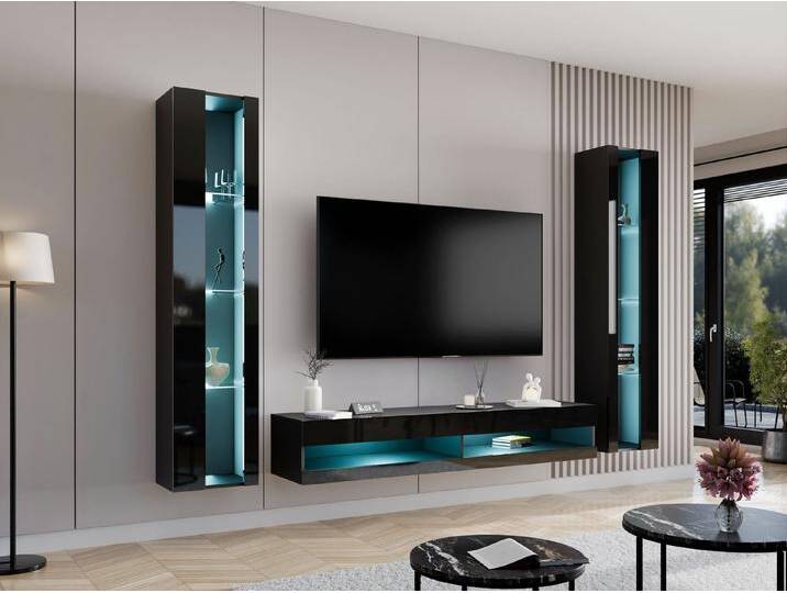 MIRJAN24 Wohnwand Vigo New III, (2x Vitrine, TV-Lowboard), Beleuchtung als Option, schwarz von Mirjan24