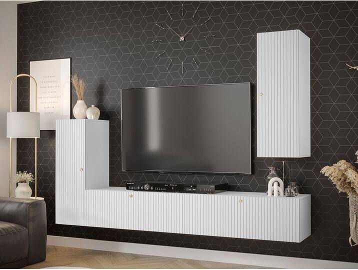 MIRJAN24 Wohnwand Waldi Slim I 1, (4er-Set, 2x Hängeschrank, 2x TV-Lowboard), Griffloses Öffnungssystem, weiß, Weiß von Mirjan24