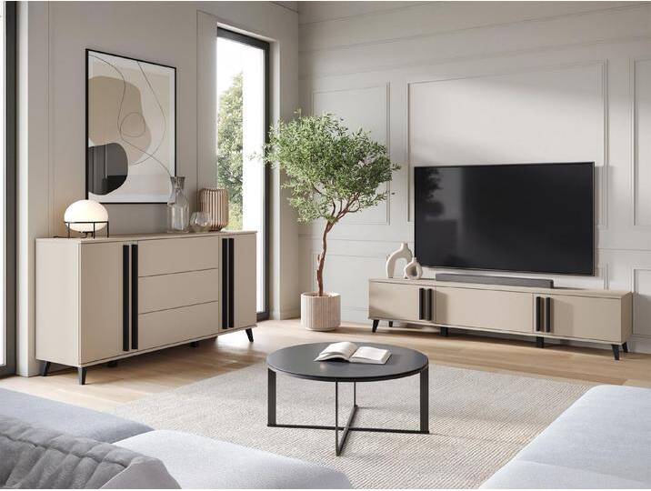 MIRJAN24 Wohnzimmer-Set Helsinki III, (2er-Set, TV-Lowboard, Kommode), Füße - 10 cm, beige schwarz von Mirjan24