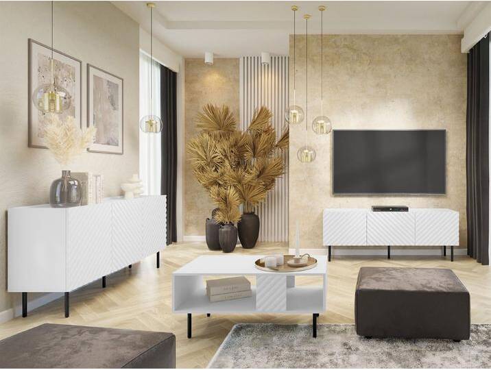 MIRJAN24 Wohnzimmer-Set Lucca I, (Kommode, TV-Lowboard, Couchtisch), Füße aus Stahl, weiß, Weiß von Mirjan24