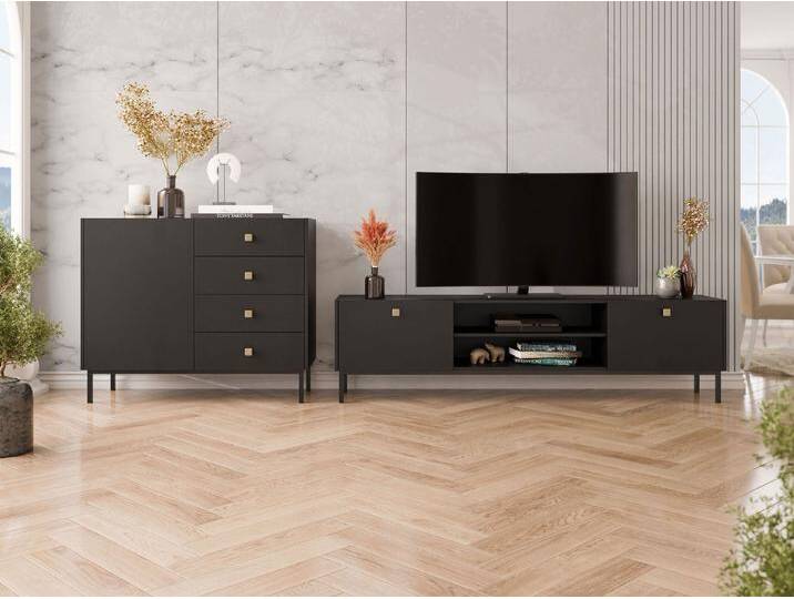 MIRJAN24 Wohnzimmer-Set Nutero I, (2er-Set, Kommode, TV-Lowboard), Untergestell aus Metall, Metallgriffe, schwarz, Schwarz von Mirjan24