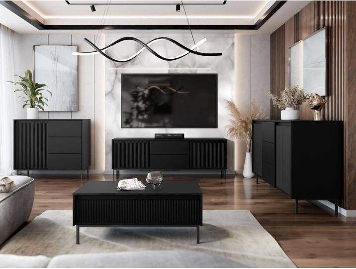 MIRJAN24 Wohnzimmer-Set Ozmi I, (2x Kommode, TV-Lowboard, Couchtisch), Griffloses Öffnungssystem push to open, schwarz von Mirjan24