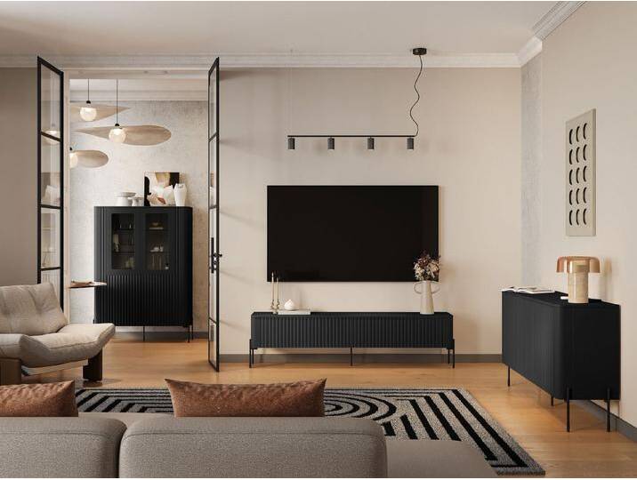 MIRJAN24 Wohnzimmer-Set Vera I, (3er-Set, Kommode, TV-Lowboard, Vitrine), Schwarze Metallfüße, schwarz von Mirjan24