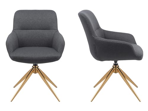 Mirjan24 2X Drehstuhl für Esszimmer mit Armlehnen Bokiz 3615-GL, Gold 4-armiges Metallgestell, komfortabel und modern – stilvolle und robuste Stühle für den Essbereich (Lukka 99) von Mirjan24
