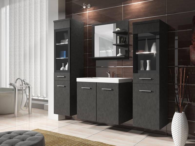 MIRJAN24 Badmöbel-Set Madrit I, (5er-Set, Schrank, 2x Hochschrank, Regal mit Spiegel, Waschbecken mit Siphon), Modernes Badezimmer, Komplett von MIRJAN24