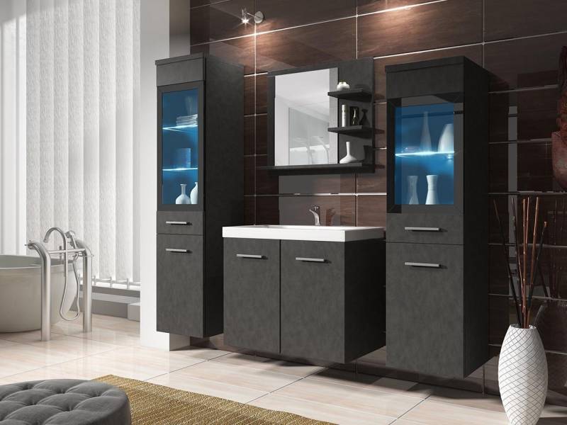 MIRJAN24 Badmöbel-Set Madrit I, (5er-Set, Schrank, 2x Hochschrank, Regal mit Spiegel, Waschbecken mit Siphon), Modernes Badezimmer, Komplett von MIRJAN24