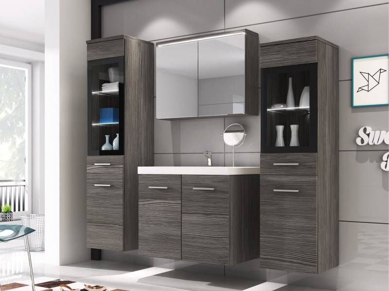 MIRJAN24 Badmöbel-Set Madrit II, (5er-Set, Waschbeckenschrank, 2x Hochschrank, Spiegelschrank, Waschbecken), mit Siphon, LED-Beleuchtung als Option von MIRJAN24
