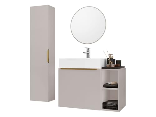 Mirjan24 Badmöbel Set Mogares I mit Waschbecken und Siphon, Komplettprogramme, Spiegel, Waschtisch, Badezimmerschrank, Badezimmermöbel-Set (Cashmere) von Mirjan24