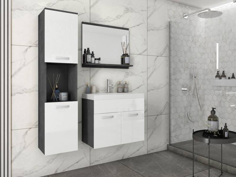 MIRJAN24 Badmöbel-Set Montreal, (4er-Set, Waschbeckenschrank, Hochschrank, Spiegel, Waschbecken), Metallgriffe von MIRJAN24