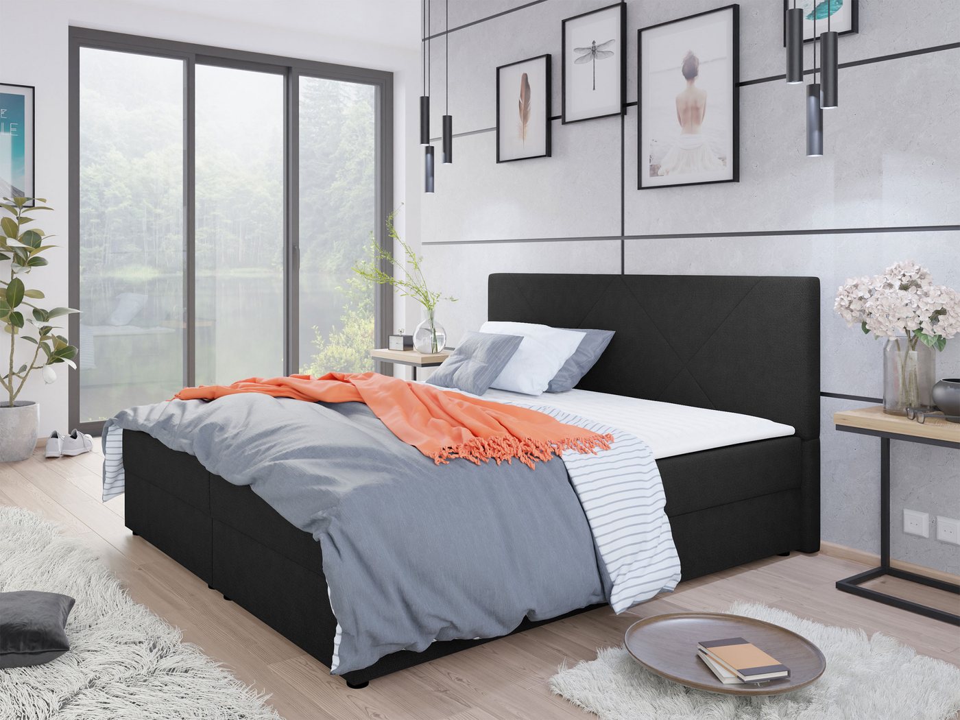 MIRJAN24 Boxspringbett Fado IV (mit zwei Bettkästen für die Bettwäsche), 140/160/180 cm, Polsterkopfteil, Topper, Bonellfederkern von MIRJAN24