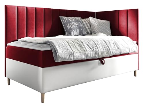 Mirjan24 Boxspringbett Junior Chapeni III mit Bettkasten Holzfüße Continentalbett Polsterbett Bonell-Matratze Topper Amerikanisches Bett (Soft 017 + Fresh 8, 100 x 200 cm, Seite: Rechts) von Mirjan24