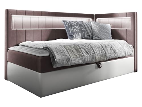 Mirjan24 Boxspringbett Junior Gladino III mit Bettkasten und LED-Beleuchtung Continentalbett Bonell-Matratze Topper Polsterbett Amerikanisches Bett (Soft 017 + Fresh 9, 100 x 200 cm, Seite: Rechts) von Mirjan24