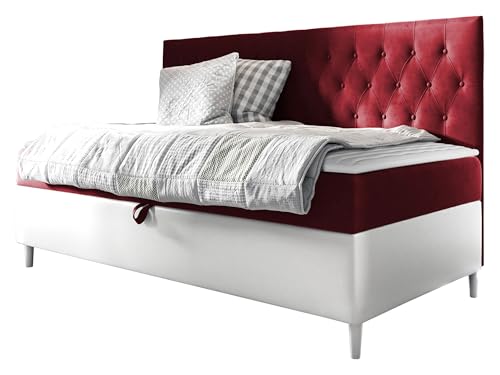 Mirjan24 Boxspringbett Junior Lenda II mit Bettkasten Continentalbett mit Polsterkopfteil Polsterbett Holzfüße Bonell-Matratze Topper Amerikanisches Bett (Soft 17 + Fresh 8, 100 x 200 cm) von Mirjan24