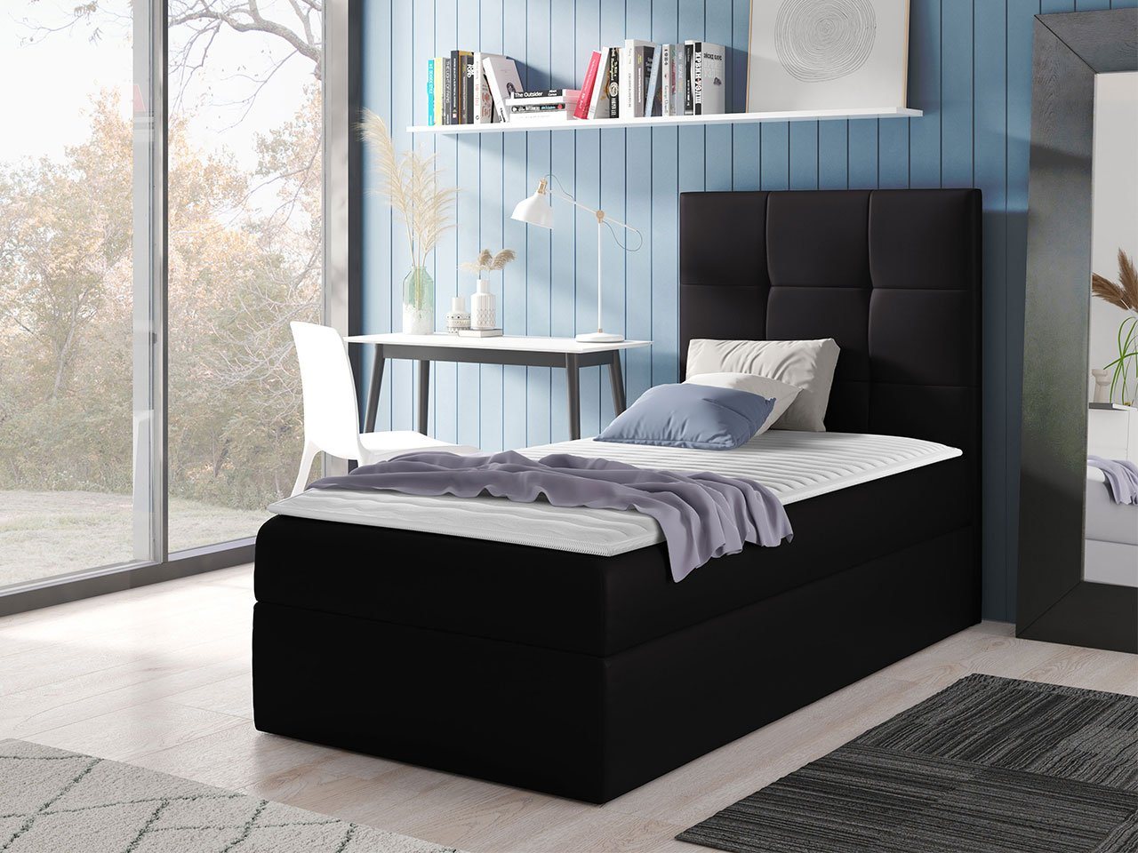 MIRJAN24 Boxspringbett Mini 2 (mit Hauptmatratze, Topper, Kopfteil), 80, 90, 100 / 200 cm, Seitenwahl, Einzelbett von MIRJAN24