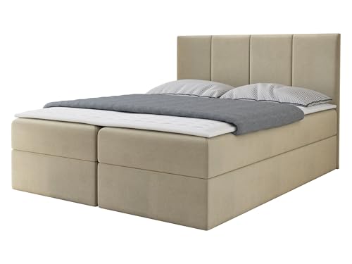 Mirjan24 Boxspringbett Rebos, Doppelbett mit 2 Bettkästen, Lattenrost und Matratze, Amerikanisches Continentalbett, Polsterbett, Bett mit Kopfteil, Bettgestell (Manila 02, 160 x 200 cm) von Mirjan24