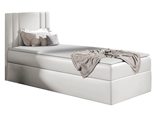 Mirjan24 Boxspringbett mit Bettkasten Harlon Mini, Bettgestell mit Polsterkopfteil, Bonell-Matratze, Topper, Polsterbett, Bett für Schlafzimmer (Soft 017, 90 x 200 cm, Seite: Links) von Mirjan24