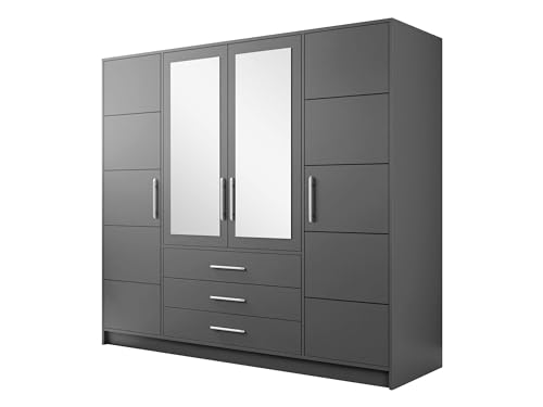 Drehtürenschrank Bado 4D, Kleiderschrank mit Spiegel, Schubladen und Spiegeltüren, Elegantes Schlafzimmer Schrank, Jugendzimmer (Graphit) von Mirjan24