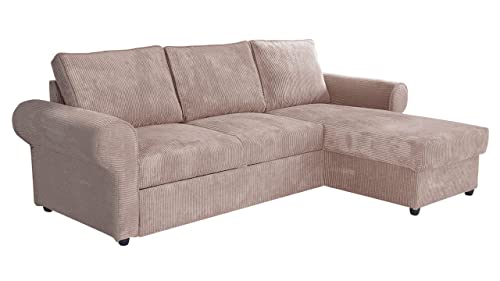 Mirjan24 Eckcouch Usero Cord mit Bettkasten und Schlaffunktion, Polsterecke mit abgerundete Armlehnen, Ecksofa Bettsofa, L-Form Sofa, Couch, Schlafcouch, Polstergarnitur (Poso 145) von Mirjan24