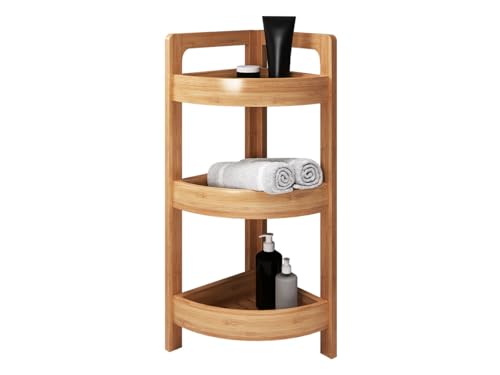 Mirjan24 Eckregal für Badezimmer mit 3 Ablagen Pemal, Bambusholz, Regal aus Holz, Standregal, Klein Lagerregal für Badezimmer B:23 H:61 T:23 cm (Bambusholz) von Mirjan24