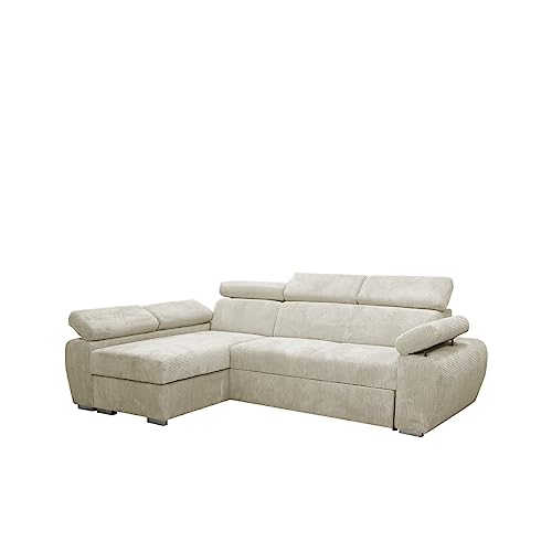 Mirjan24 Ecksofa Boston Mini Premium, Eckcouch mit Schlaffunktion und Bettkasten, Polsterecke mit Einstellbare Kopfstützen, L-Sofa, Couch, Wohnlandschaft, Stoff: Cord (Poso 100, Seite: Links, LC+2r) von Mirjan24