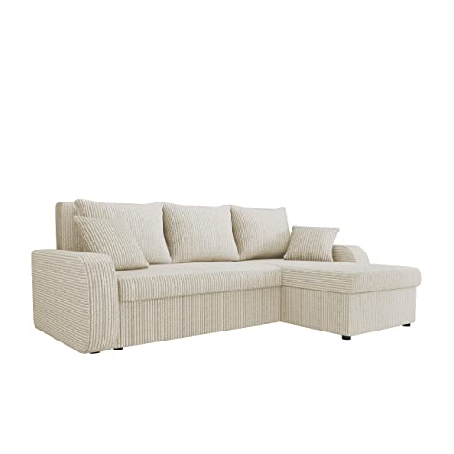 Mirjan24 Ecksofa Kristofer Cord, Design Eckcouch, Couch mit Schlaffunktion, Zwei Bettkasten, Wohnlandschaft, Bettfunktion L-Form Sofa, Ottomane universell (Poso 100) von Mirjan24