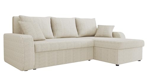 Mirjan24 Ecksofa Kristofer Cord, Design Eckcouch, Couch mit Schlaffunktion, Zwei Bettkasten, Wohnlandschaft, Bettfunktion L-Form Sofa, Ottomane universell (Poso 100) von Mirjan24