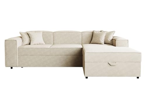 Mirjan24 Ecksofa Sokoz Boucle L, 3 Sitzer Eckcouch mit Bettkasten Schlaffunktion Polsterecke mit Bettfunktion L-Form Sofa für Wohnzimmer Wohnlandschaft (Coral 65, Seite: Rechts) von Mirjan24