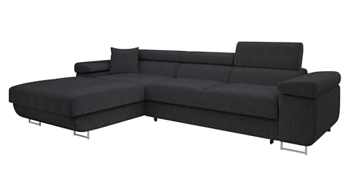 Mirjan24 Ecksofa Torezio Mini Cord mit Bettkasten, Einstellbare Kopfstützen, Bequeme Polsterung, Eckcouch mit Schlaffunktion für Wohnzimmer, L-Form Couch (Poso 135, Seite: Links) von Mirjan24