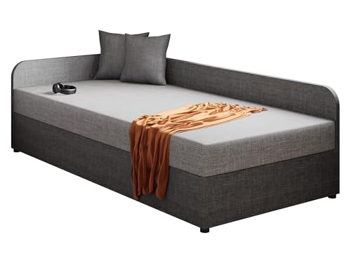 Mirjan24 Einzelbett Kodawi, Sitzfläche: Bonellfederkern und Schaumstoff T25, Härtegrad: H3, Bett mit Polsterkopfteil, Jugendzimmer, Schlafmöbel, Bettgestell 90 x 200 (Seite: Links, Lux 06 + Lux 05) von Mirjan24