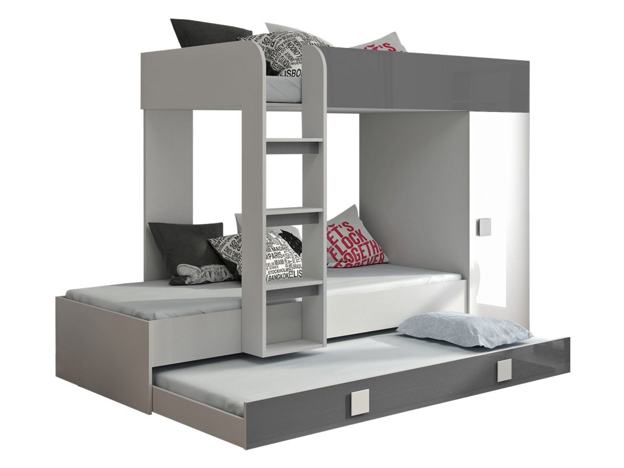 MIRJAN24 Etagenbett Toledo 2 (Komplett-Set, Dreifachbett mit Schrank), 90x200 + 2x 85x200 cm von MIRJAN24