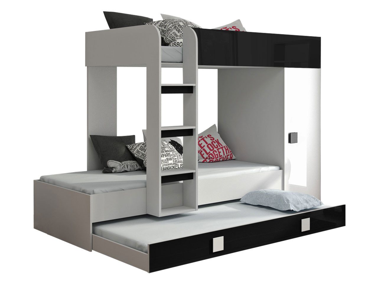 MIRJAN24 Etagenbett Toledo 2 (Komplett-Set, Dreifachbett mit Schrank), 90x200 + 2x 85x200 cm von MIRJAN24