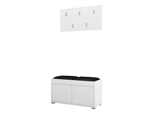 Mirjan24 Garderoben-Set Gesita VII, Schuhschrank und Kleiderhakenbrett, 5 Kleiderhaken, Flurgarderobe, Schrank, Wandgarderobe (Soft 011, Weiß) von Mirjan24