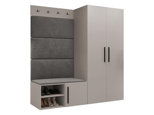 Mirjan24 Garderoben-Set Mapreni I, Schuhschrank + Kleiderhakenbrett + Kleiderschrank Gepolstertes Paneel/Wandpaneel Kleiderhaken Flurgarderobe Wandgarderobe (Cashmere, Manila 16) von Mirjan24